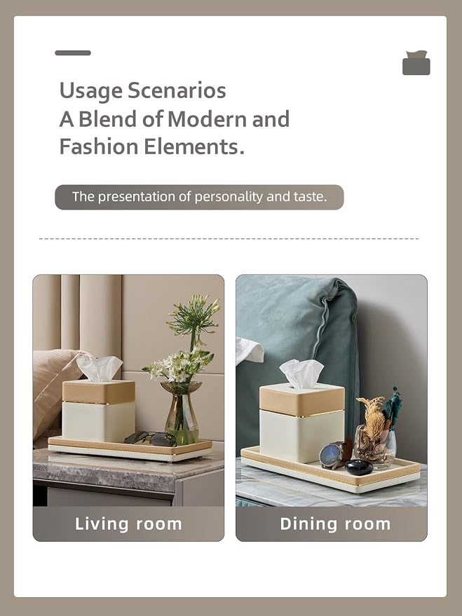 Tissue Box Holder Cover Square, Modern PU Leather Decorative Tissue Cube Holder Organizer-Apricot Cream