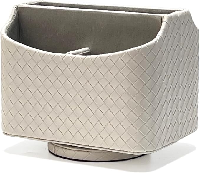 UnionBasic Rotating Desk Organizer, 360 Desk Spinning Caddy, Desktop TV Guide/Mail/Media/Remote Controller Holder Organizer, Woven Beige