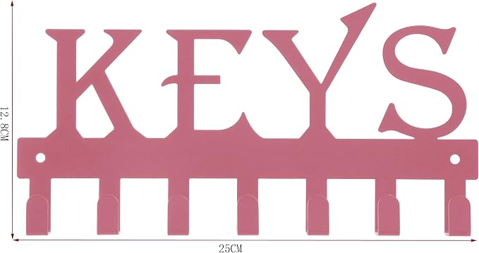 FairyCity Keys Holder for Wall Metal Vintage Keys Hook-25cm*12.8cm Home Decor Key Hanger Decorative with 7 Hooks,Pink