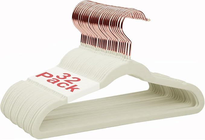 Baby Velvet Hangers Non-Slip Space Saving Swivel Hook 32 Pack Cream