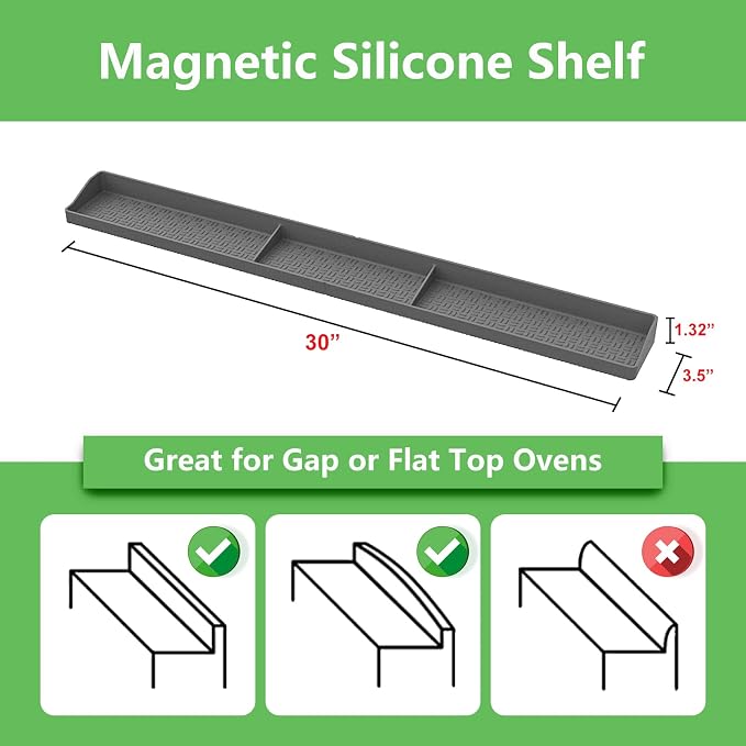 30 Inch Silicone Stove Top Shelf Magnetic for Kitchen, Strong Magnetic Heat Resistant Spice Rack Organizer for Over Stove Oven - (Grey)