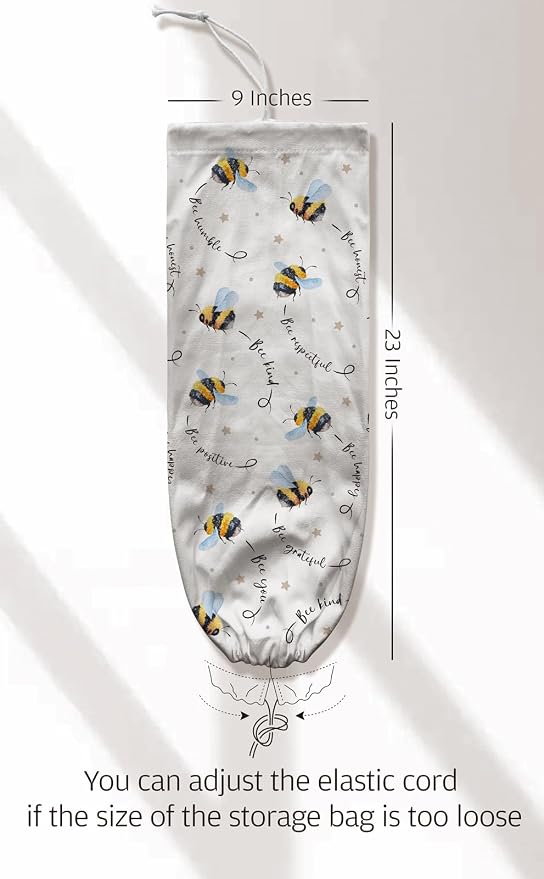 Bumble Bee Plastic Bag Holder,Grocery Bag Organizer Storage Funny Positive Bee Decor 23" x 9"