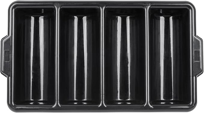 Restaurantware-21.9 x 14.2 x 3.5 Inch Silverware Organizer, 1 Crack-Resistant Cutlery Tray - 4 Compartments, Built-In Handles, Black Plastic Utensils Drawer Holder, For Kitchen Organization