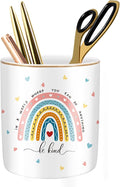 Pen Holder, Ceramic Durable Pencil Cup for Desk， Simple&Modern Style Makeup Organizer, Cute Multifunctional Office Supplies for Home, Kids and School, Rainbow Pattern