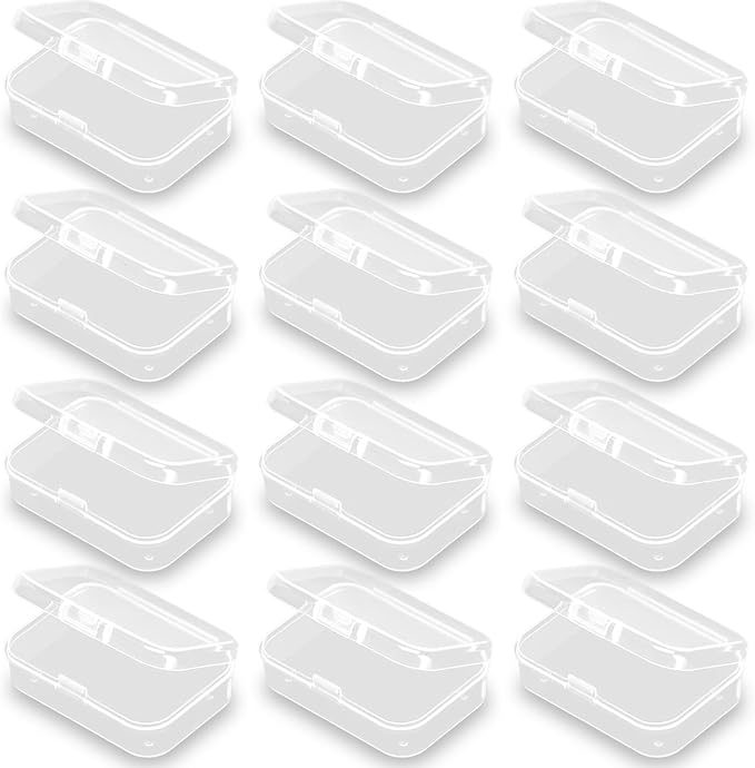12 Pack Rectangle Plastic Clear Storage Containers Box (2.52 x 1.73 x 0.79 Inch), Small Bead Organizer for Small items, Crafts, Beads, Coins, Jewelry and Business Cards