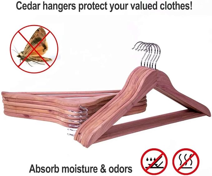Cedar Hangers 30 Pack, American Red Cedar Wood Suit Hangers with 360° Swivel Hook, Smooth Surface Slim Cedar Wood Coat Hangers, Great for Refresh Closet