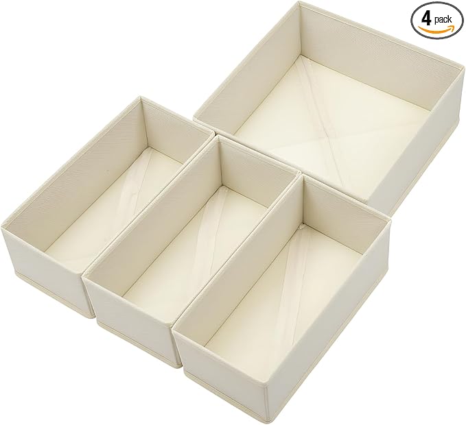 Bructhun Drawer Organizer Set of 4- Fabric Storage Bins for Clothes, Underwear, Socks & Bras - 11" Dresser Dividers for Bedroom Closet