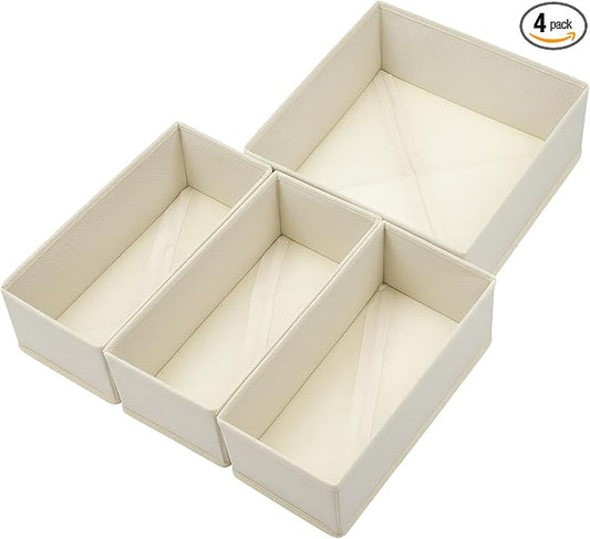 Bructhun Drawer Organizer Set of 4- Fabric Storage Bins for Clothes, Underwear, Socks & Bras - 11" Dresser Dividers for Bedroom Closet