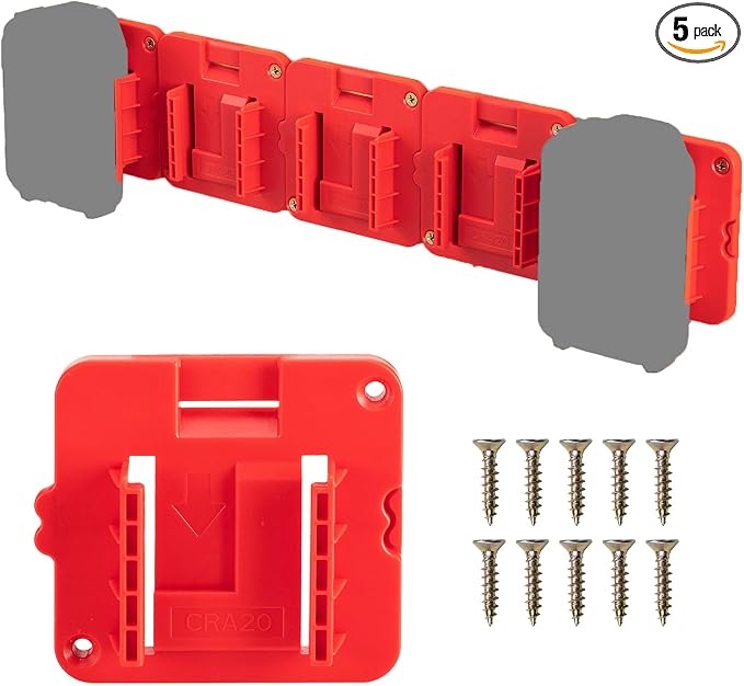 Battery Holder Compatible for Craftsman V20 20V Battery, Wall Mount Battery Storage Organizer for Workshop, Garage, Work Van, Under Shelf, Tool Box -5 Pack