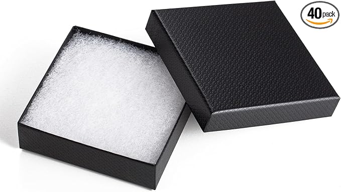 Magicool 40 Pack 3.5x3.5x1 Inch Cardboard Jewelry Boxes,Used for Necklaces,Bracelets,Earrings,Jewelry,Small Gift Packaging,Jewelry Gift Boxes with Lids and Filled with Cotton(Black)