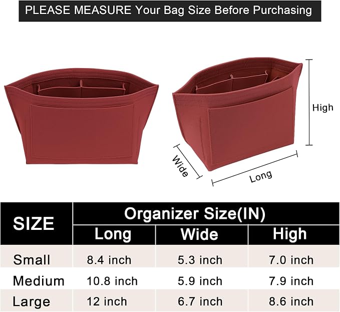 LOUKAYCCI Purse Organizer Insert for Longchamp Le Pliage L Handbag Insert Felt Long Champ Tote Bag Organizer Insert with Cup (BurGundy, Large)