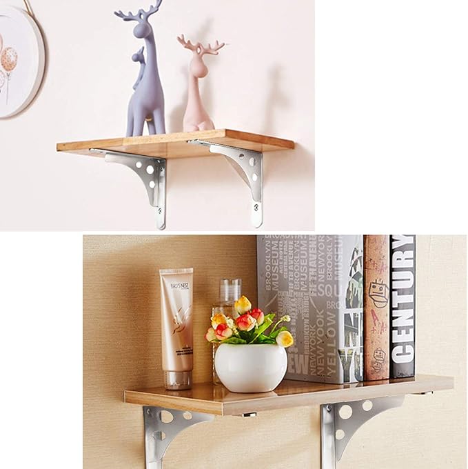CBTONEE 8 Inch Heavy Duty Shelf Bracket, Pack of 4, Wall Mounted Floating L Bracket Stainless Steel Triangle Shelf Supporter, Thicken 4mm, Included Free Screw Accessories