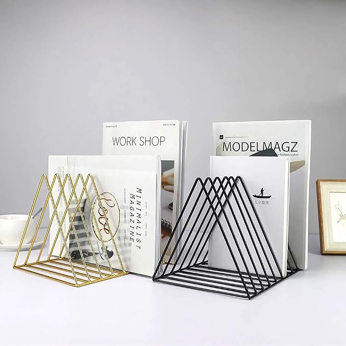 Files Folder Stand Desktop File Organizer, Vinyl Records Holder Book Shelf Magazine Rack, 9 Slot File Sorter Eye-catching Decoration for Indoor Office Home, Photograph Props (Diamond Black)