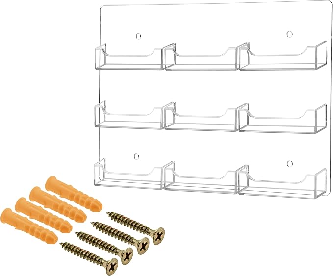 Marketing Holders Wall Business Card Holder with Hanging Hardware for 3.5" x 2" Gift or Appointment Cards Medical Dental Corporate Offices Community Centers 9 Pockets Clear Acrylic 1 Piece Durable