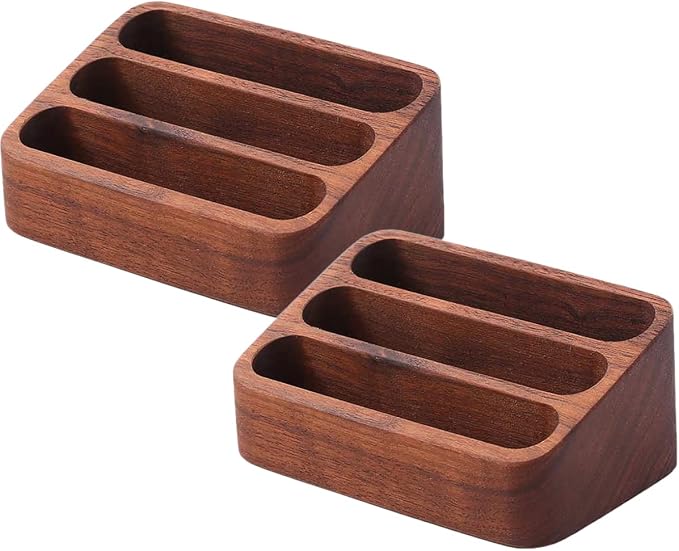 Sizikato Walnut Wood Business Card Holder for Desk, 3 Card Slots Business Card Display Holder Stand