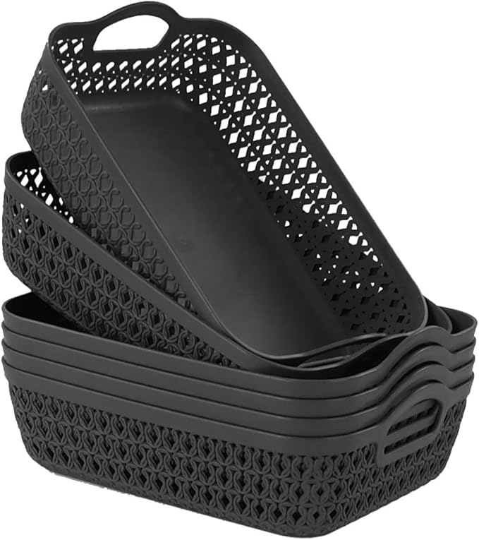 6-Pack Gray Small Plastic Storage Baskets Tray with Handle, Plastic Organizing Baskets