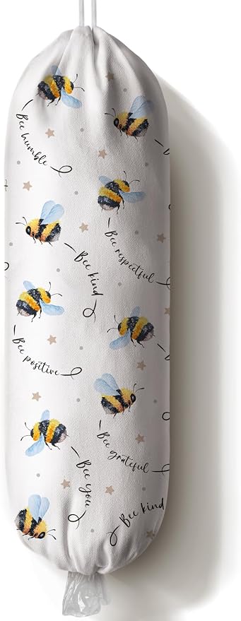 Bumble Bee Plastic Bag Holder,Grocery Bag Organizer Storage Funny Positive Bee Decor 23" x 9"