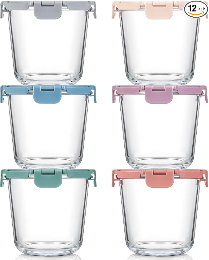 [UPGRADED LID] 6 Sets 3 Cup/24oz Borosilicate Glass Food Soup Containers with Lids, Meal Prep Storage Bowl Jars for Leftover Meal Lunch Oats Fruit Deli Salads - Microwave, Oven, Freezer Safe -BPA Free