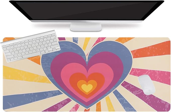 L-SPOUTTO Cute Heart Desk Mat for Keyboard and Mouse,XXL Gaming Mouse Pad | 35.4x15.7in Large Non-Slip Keyboard Pad Waterproof Desktop Mat for Laptop Computer Work Game Home Office