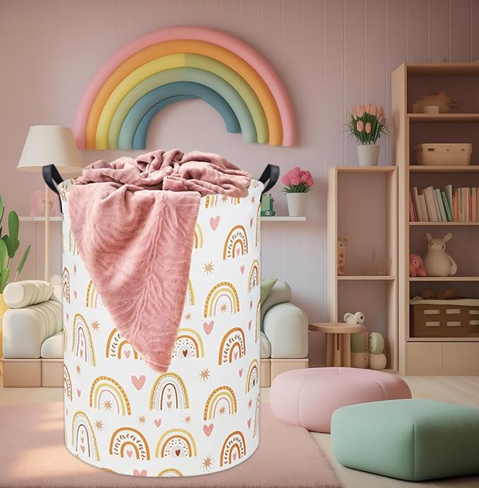 Rainbow Baby Laundry Basket Baby Hamper for Nursery Girl Kids Hamper Cute Kids Toys Storage Bin Organizer Rainbow Room Decor for Home(Star Rainbow)