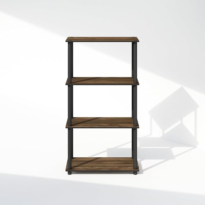 Furinno Turn-N-Tube Book Shelf, 4-Tier Bookshelf, Bookcase with Multipurpose Compact Display Rack, 11.6 x 23.6 x 43.2, for Living Room, Bedroom, Home Office, Columbia Walnut/Black