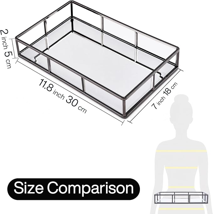 PuTwo Mirror, Smoky Black, Metal, Jewelry, Decorative, Glass, Perfume Organizer, Vanity Trays for Bathroom, Counter, 1272 inch