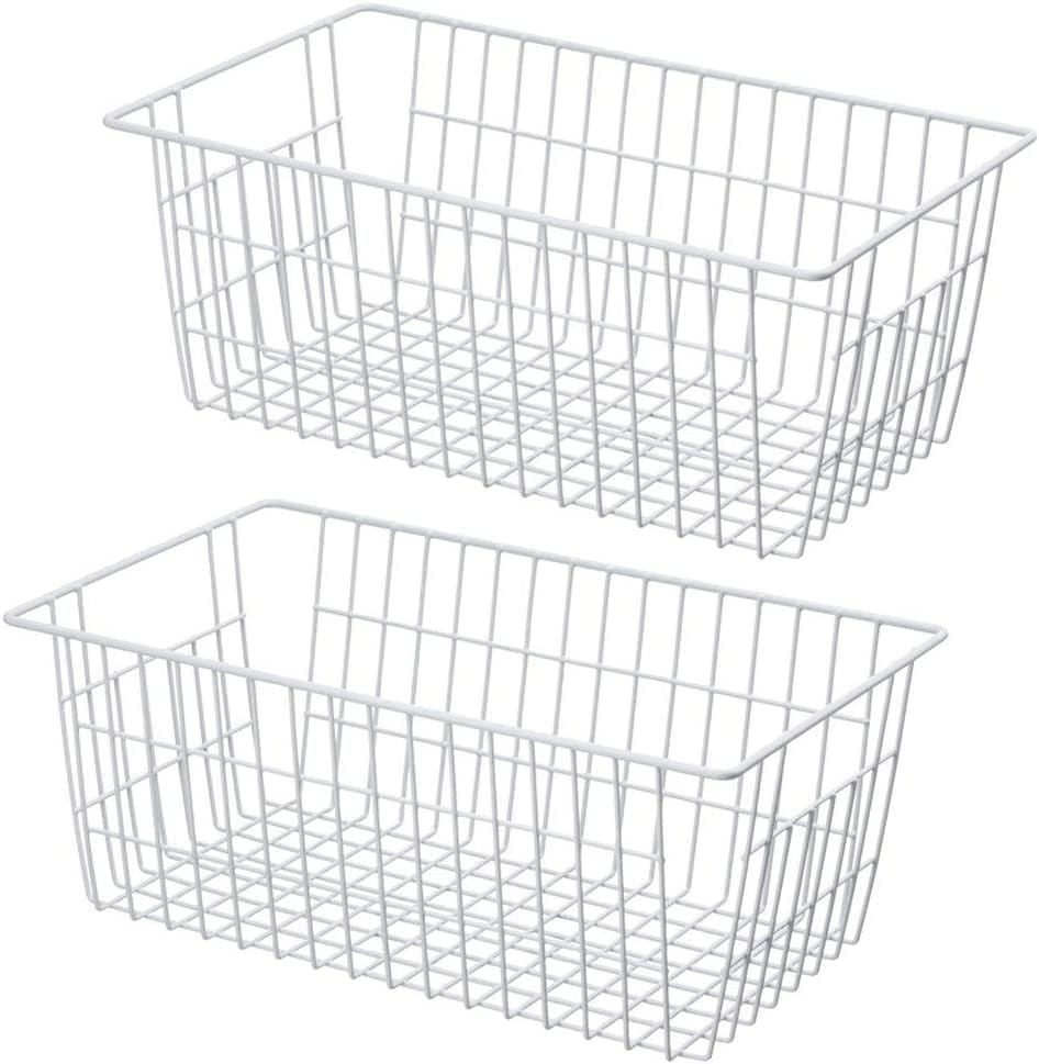 Wire Storage Basket Freezer Organizer Bins Refrigerator Organization Storage Baskets with Handles for Pantry, Freezer, L