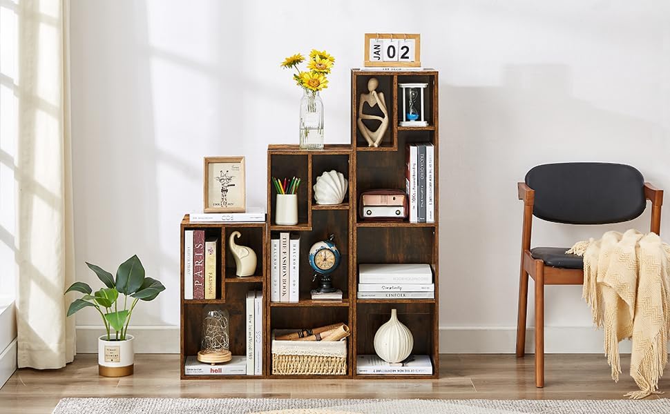 VECELO Cubby Storage Organizer Bookcase, Open Cube Display Shelf Cabinet, Freestanding Multicompartment Bookshelf for De