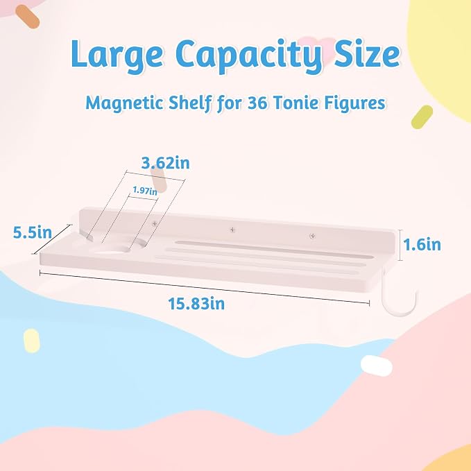 for Tonies Shelf Magnetic - Tonies Figure Organizer for Kids Room, Wooden Magnetic Display Shelf for Tonies Box Holder, Wall Floating Shelves Toy Storage Compatible Charging Station(1 Tier, White)