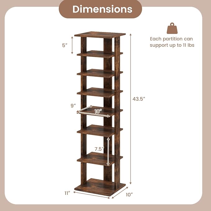 Tangkula 8-Tier Vertical Shoe Rack, Space-Saving Corner Shoe Organizer for 7 Pairs, Narrow Shoe Storage for Entryway, Front Door, or Closet