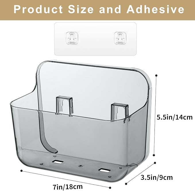 2 Pack Adhesive Cabinet Door Organizer, Compact Kitchen Under Sink Organizer, Lid Storage Container for Pantry Shelves, No-drill Wall Mounted Bathroom Shower Caddy Hanging Closet Organizer(Smoke Gray)