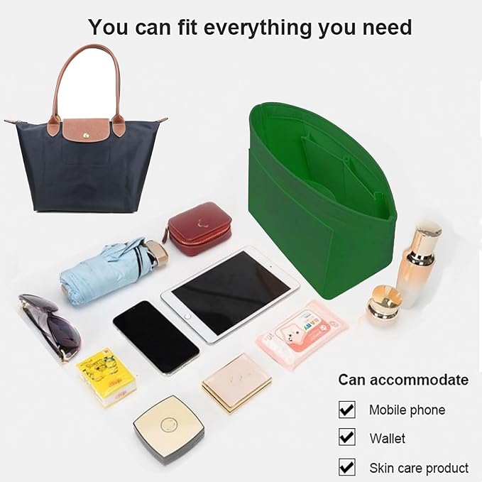 Lckaey Purse Organizer Insert for longchamp le pliage large Handbags Insert Organizer 1012green-M
