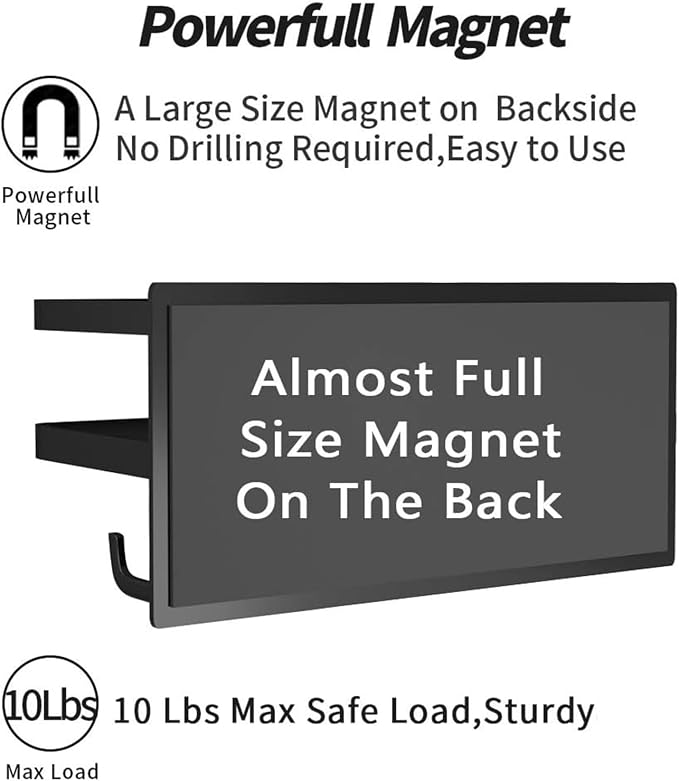 Magnetic Key Holder with Tray and Hooks, Steel Shelf for Keys, Letters, Coats, Office or Kitchen Use (Black, Medium)