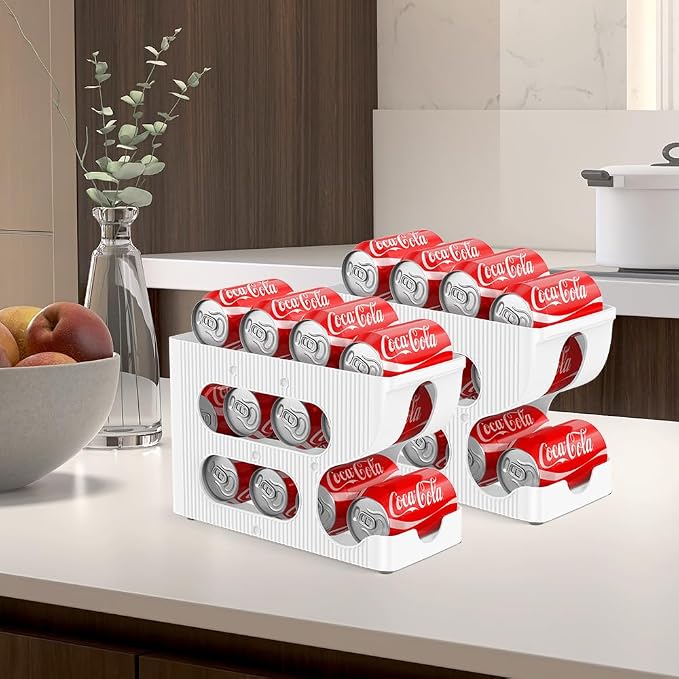 Sotfamily FIFO Soda Can Organizer for Pantry or Fridge, Holds 48 Cans | 4-Pack Automatic Rolling Drink Organizer for Fridge, Space-Saving Pop Can Dispenser/Holder/Storage/Container for Refrigerator