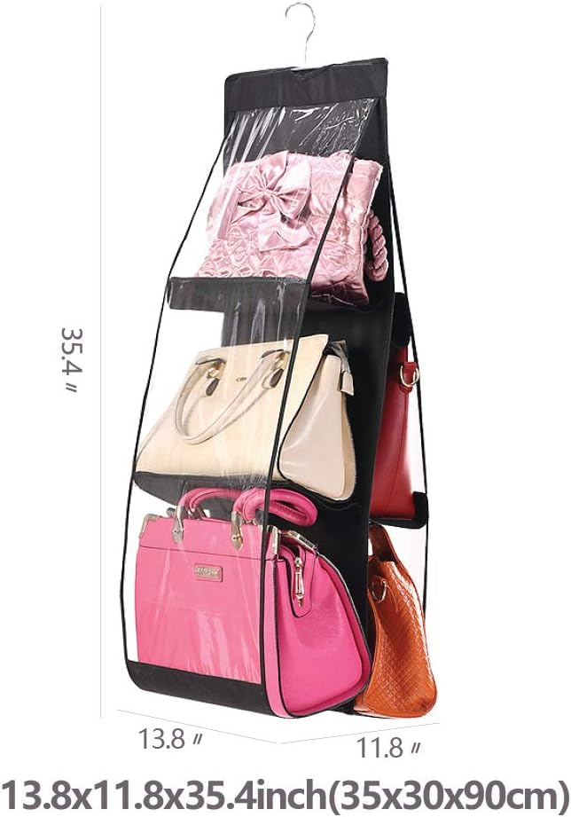 DIOMMELL Hanging handbag Organizer Storage Holder Purse Clutch hanger bags for Closet Wardrobe with 6 Larger Pockets, Black