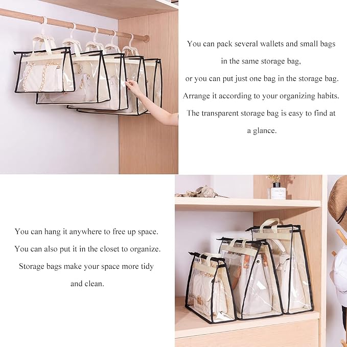 fazhongfa 2PCS Dust Bags for Handbags Clear Purse Storage Organizer Non-Woven Hanging Bag Closet with Zipper and Handle (X-Large, Cream Color)
