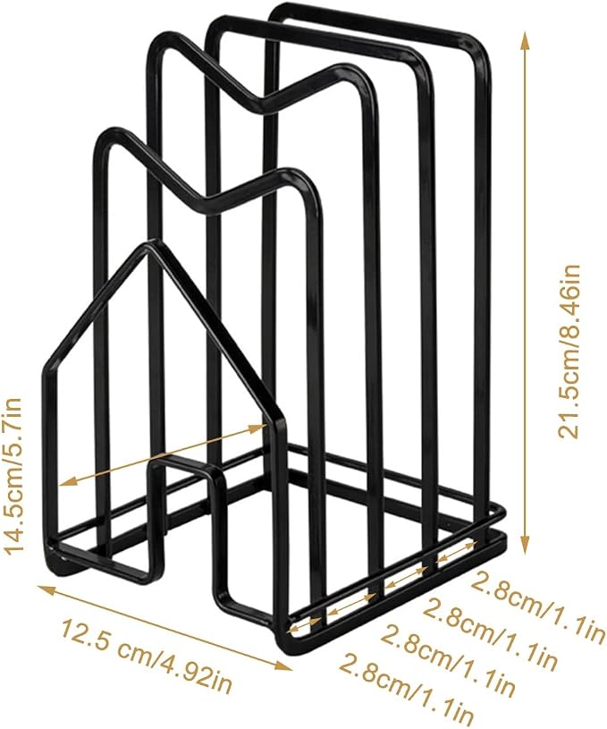 SUNFICON Cutting Board Rack Chopping Board Organizer Stand Holder Kitchen Countertop Pots Pan Lids Rack Organizer Flat Steel 4.92 x 5.7 x 8.47 in. Black