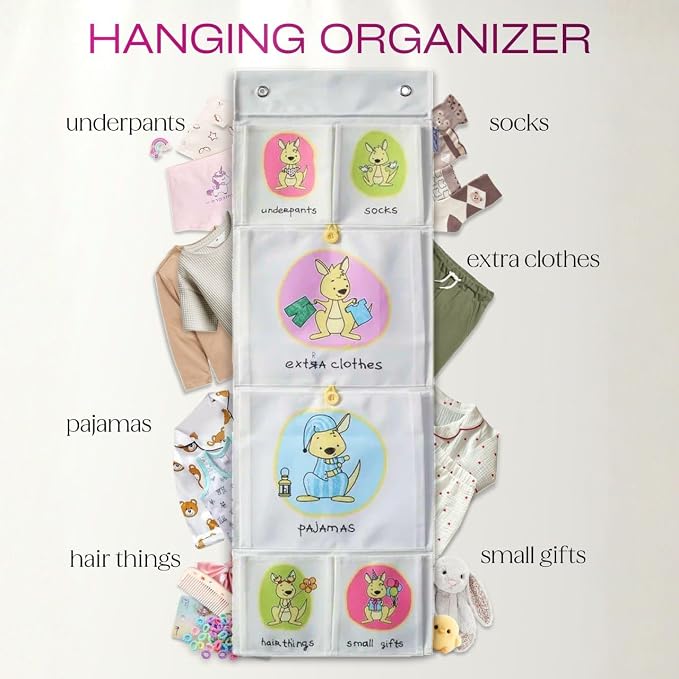 Room Hanging Storage Organizer, Fun & Colorful Storage & Organization for Clothes, Toys, & More. Wall & Door Attachable, Water-Resistant, Ideal for Kids' Room, Locker Kindergarten or Playroom (Gray)