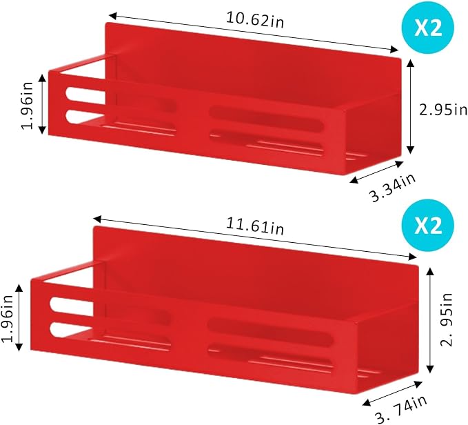 Magnetic Spice Rack for Refrigerator, Metal Spice Rack Organizer, Magnetic Shelf for Fridge 4Pack Red