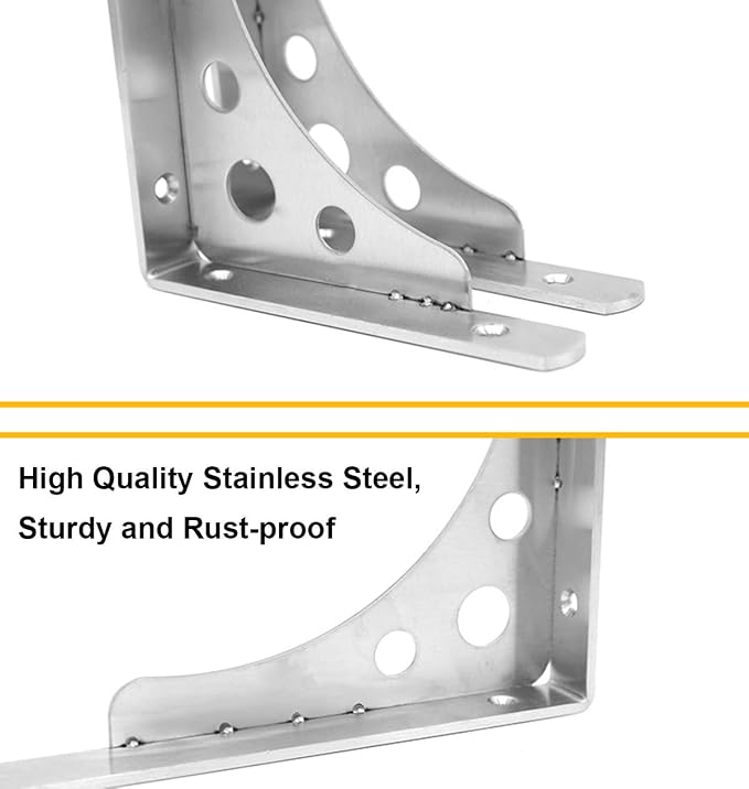 CBTONEE 8 Inch Heavy Duty Shelf Bracket, Pack of 4, Wall Mounted Floating L Bracket Stainless Steel Triangle Shelf Supporter, Thicken 4mm, Included Free Screw Accessories