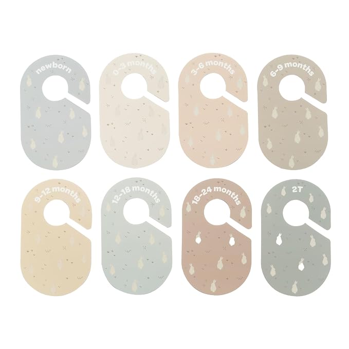 3 Sprouts Baby Closet Dividers, Newborn to 2T, Rabbit, 8 Piece Set | Newborn to 2T sizing, 8-piece set, Double-sided size labels, Age labels, Nursery closet storage, Baby clothes organizer