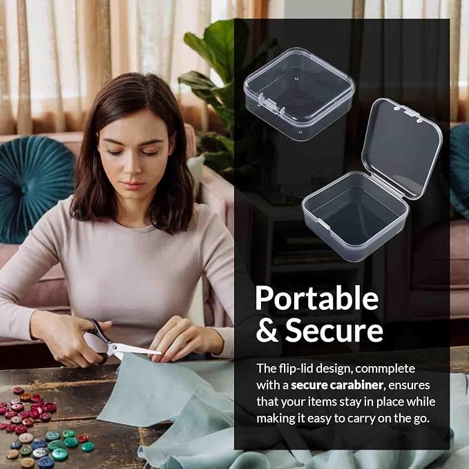 THYSSEN Bead Organizers Box,90Pcs Plastic Mini Clear Storage Cases with 3pcs Hinged Lid Rectangle Case,Bead Containers Transparent Boxes,for Jewelry Beading Crafts Screws Small Parts of Storage