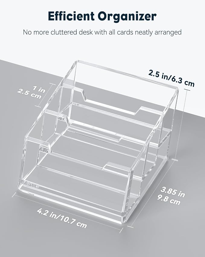 Uniclife Acrylic Business Card Holder for Desk 3 Slots Clear Business Card Display Stand for Men & Women Desktop Business Card Organizer Card Stand for Office Home Exhibition, 180 Card Capacity