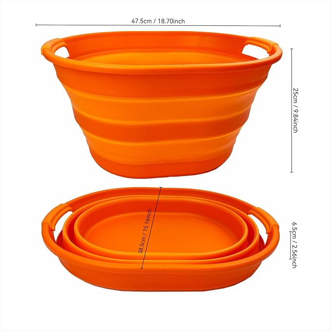SAMMART 23L (6 Gallons) Collapsible Plastic Laundry Basket - Oval Tub/Basket - Foldable Storage Container/Organizer - Portable Washing Tub - Space Saving Laundry Hamper (Orange)