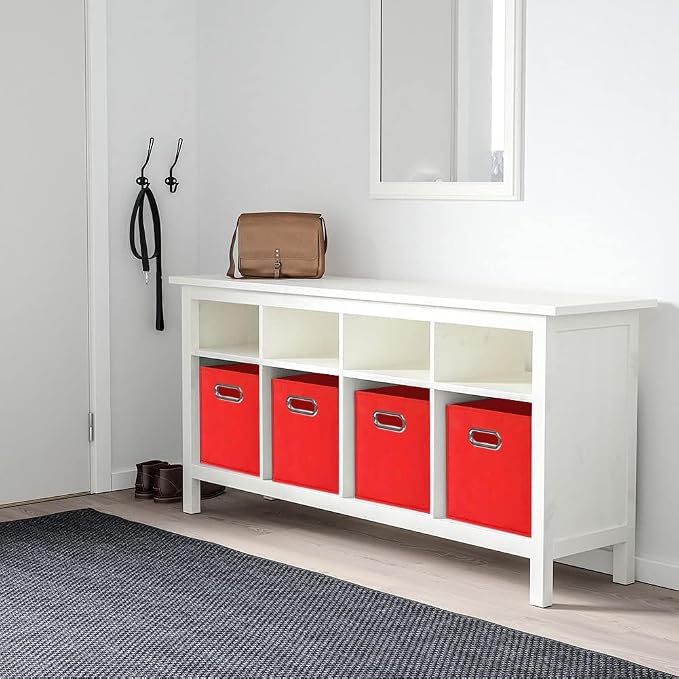 ShellKingdom Storage Bins, Foldable Fabric Storage Cubes And Cloth Storage Organizer Drawer with Metal Handle For Closet And Toys, 11 X 10.5 X 10.5 INCH, 6 Pack (Red)