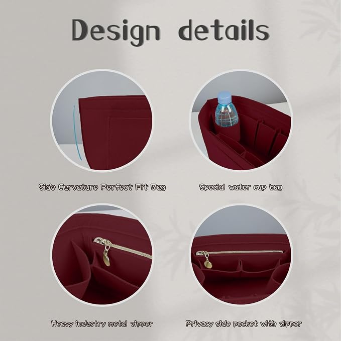 Lckaey Organizer Insert For Long Champ Le Pliage Purse organizer Premium Felt 1012-25Claret-S