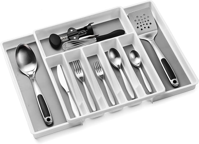 Expandable Cutlery Drawer Organizer, Flatware Drawer Tray for Silverware, Serving Utensils, Multi-Purpose Storage for Kitchen, Office, Bathroom Supplies