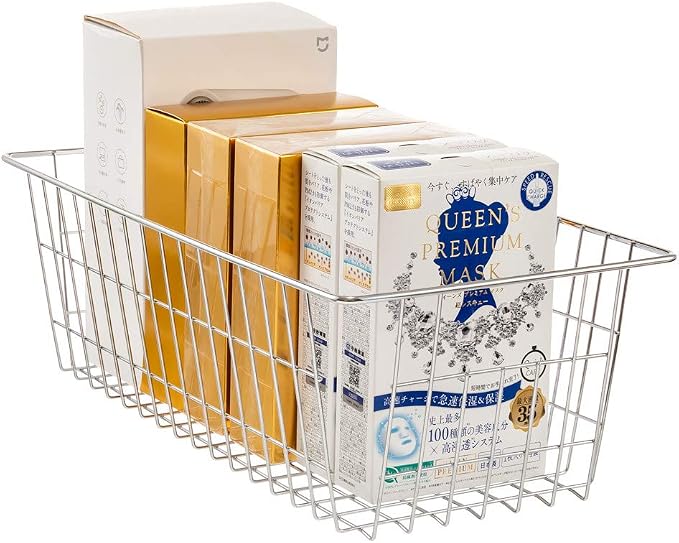 SANNO 15.7" Freezer Baskets Refrigerator Storage Baskets Bins Wire Storage Baskets Bin Organizer Food,Kitchen, Basket Organizers Bins for Home, Bathroom, Closet, Plating 4 pack