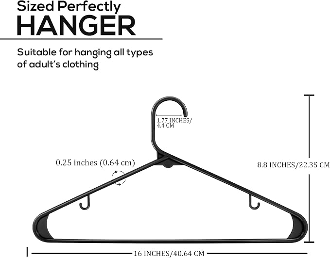 Utopia Home Plastic Hangers 200 Pack – Built-in Strap Hooks Black | Space saving | Durable & strong | Closet organizer | Clothes hangers | Ideal for shirts, pants, skirts & coats