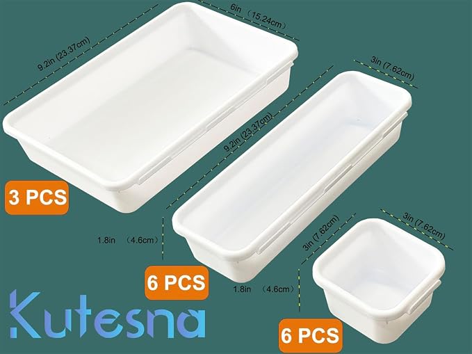 Kutesna 15 PCS Interlocking Desk Drawer Organizer Separator for Office,Bathroom,Kitchen,Makeup（White）